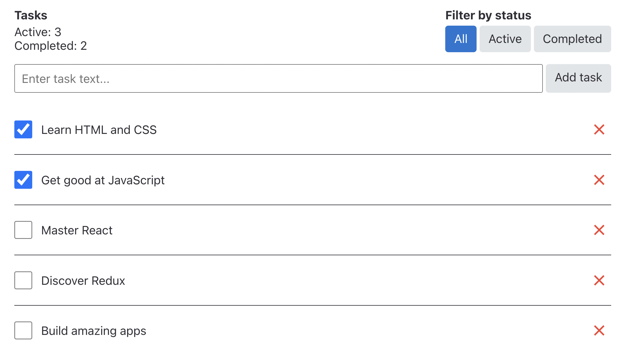 Example task manager app UI