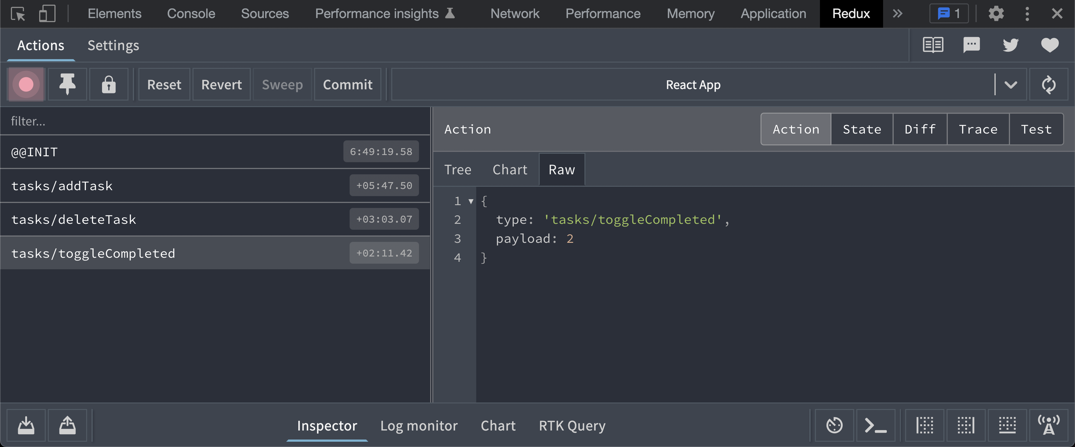 Toggle task action in redux devtools