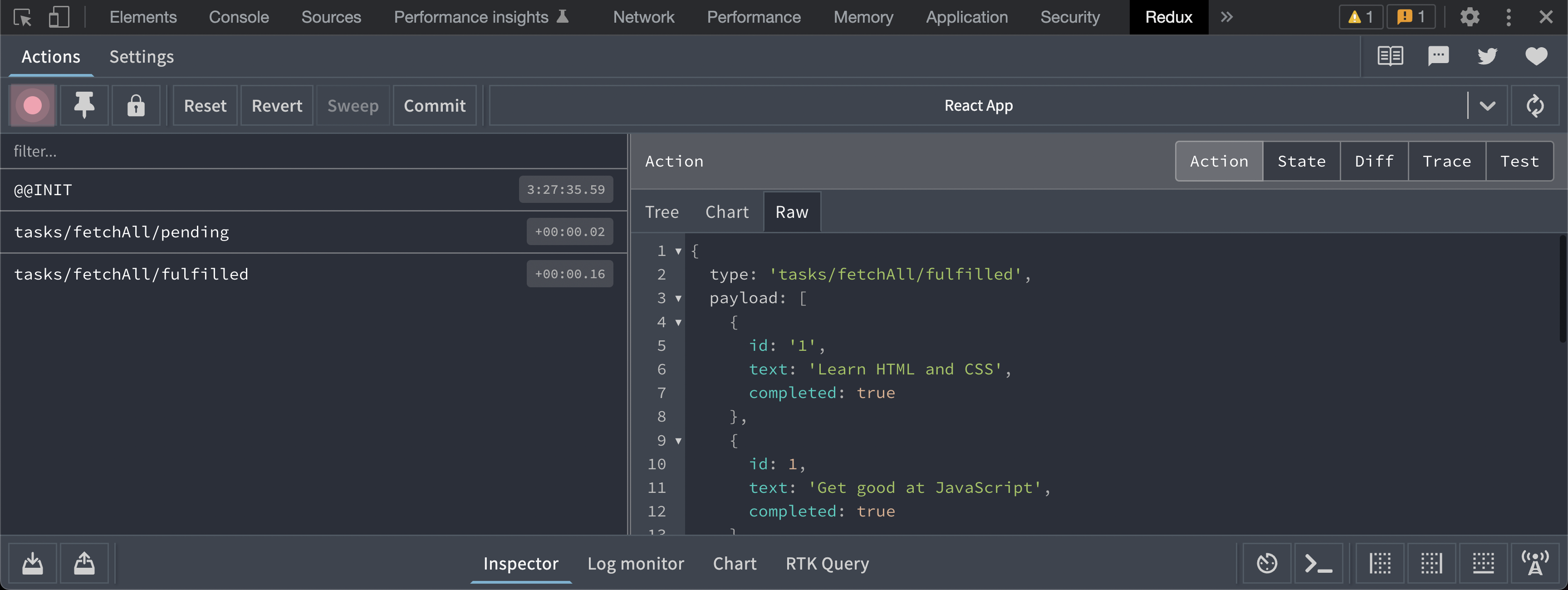 Redux DevTools with dispatched thunk actions
